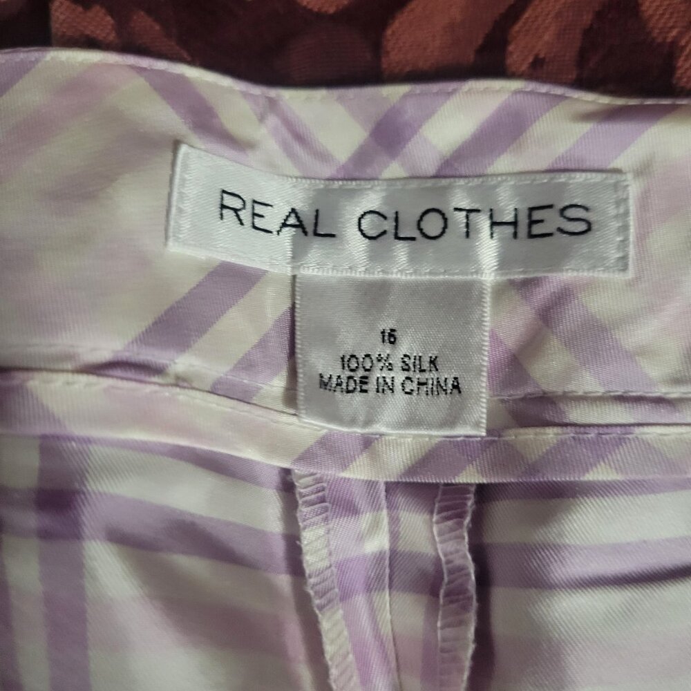 Real Clothes 100% Silk Pink Purple Plaid Capris Women's 16 - Picture 4 of 6